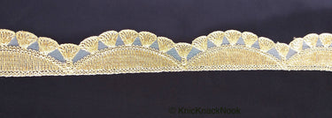 Gold Shimmer Thread Embroidered Scallop Trim, Sheer Fabric Lace, Fringe Trim